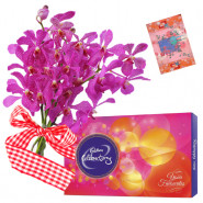 Orchids for Love - 6 Orchids Bunch, Cadbury Celebration 118 gms + Card