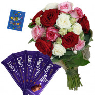 Mix of Treat - Bunch of 20 Mix Roses, 5 Dairy Milk + Card