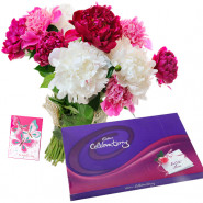 Bountiful Love - 10 Mix Carnations Bunch, Cadbury Celebration + Card