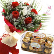 Rosy Ferrero - 10 Red Roses, Ferrero Rocher 16 Pcs + Card
