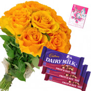 Nutty Roses - 10 Yellow Roses Bunch, 3 Fruit N Nut + Card