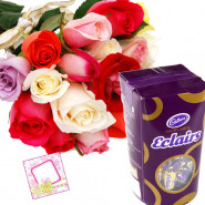 Mix Eclairs - 15 Mix Roses Bunch, Cadbury Eclairs + Card