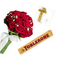 Floral Crunch - 16 Red Roses Bunch, Toblerone + Card