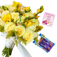Yellow Assortment - 15 Yellow Flowers Bunch, 5 Assorted Bars + Card
