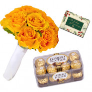 Yellow Ferrero - 6 Yellow Roses Bunch, Ferrero Rocher 16 Pcs + Card