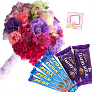 Mix Choco Bars - 12 Mix Flowers Bunch, 2 Cadbury Dairy Milk, 5 Perk + Card