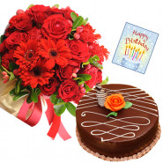 Delightful Gift - 12 Red Flowers in Bunch, 1/2 kg Cake + Card