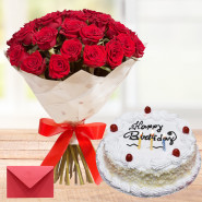 Brilliant Combo - 10 Red Roses Bunch, 1/2 Kg Vanilla Cake + Card