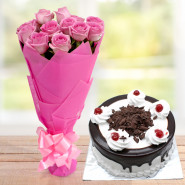 Talent for Surprise - 10 Pink Roses Bunch, 1/2 Kg Cake + Card
