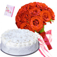 Considerable Choice - 10 Red Roses Bunch, 1/2 Kg Vanilla Cake + Card