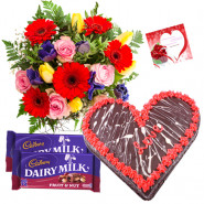 Appreciable Effort - 15 Mix Flowers Bunch, 1.5 KgChocolate Cake Heart Shape, 2 Fruit n Nut + Card