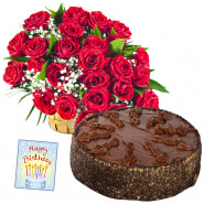 Ample Joy - 50 Red Roses  Basket, 1/2 Kg Chocolate Cake + Card