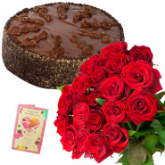 My Angel - 20 Red Roses Bunch, 1/2 Kg Chocolate Cake + Card
