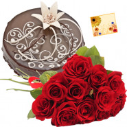 Fond of You - 15 Red Roses Bunch, 1/2 Kg Cake + Card