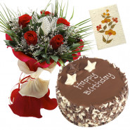 Devoted to Love - 10 Red Roses Bunch, 1 Kg Cake + Card