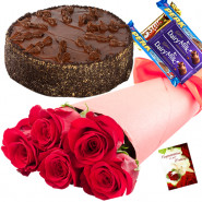Yours Forever - 10 Red Roses Bunch, 1/2 Kg Chocolate Cake, 5 Dairy Milk + Card