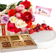 Sublime Presents - 15 Mix Roses, 1/2 Kg Cake, Assorted Dry Fruits + Card