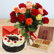 Sublime Presents - 15 Mix Roses, 1/2 Kg Cake,  Assorted Dry Fruits + Card