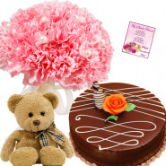 Incredible Choice - 12 Pink Carnations Bunch, 1/2 Kg Cake, Teddy Bear 6 inch + Card