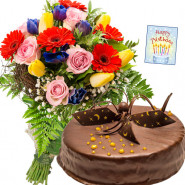 Unbelievable Joy - 15 Exotic Flowers, 1/2 Kg Chocolate Cake + Card