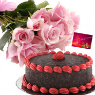 Fascinating Gifts - 25 Pink Roses, 1/2 Kg Chocolate Cake + Card