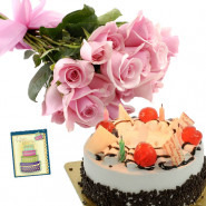 Flashing Smile - 18 Pink Roses, 1/2 Kg Cake + Card