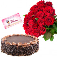 Startling Combo - 50 Red Roses Bunch, 1/2 Kg Chocolate Cake + Card