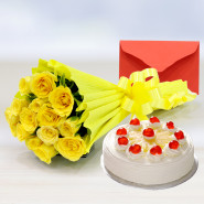 Hypnotic Combo - 20 Yellow Roses Bunch, 1/2 Kg Pineapple Cake + Card