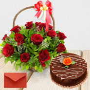 Winning Happiness - 15 Red Roses Basket, 1/2 Kg Cake + Card
