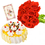 Likable By All - 18 Red Roses Bunch, 1/2 Kg Pineapple Cake + Card