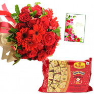Red Flower Papdi - 12 Red Flowers Bunch, Soan Papdi 500 gms & Card