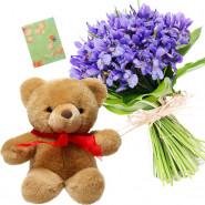 Orchid Delight - 6 Orchids Bunch, Teddy 12 inch + Card