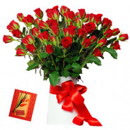 Plenty of Roses - 100 Red Roses in Vase & Card