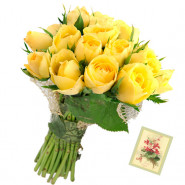Yellow Rose Delight - 15 Yellow Roses Bunch & Card