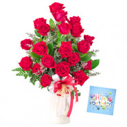 Enriched Red Vase - 30 Red Roses in Vase & Card
