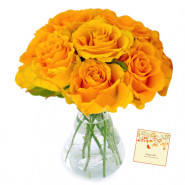 Contented Vase - 6 Yellow Roses in Vase & Card