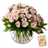 Cheering You - 50 Pink Roses in Vase & Card
