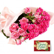Beaming Pink - 18 Pink Roses Bunch & Card