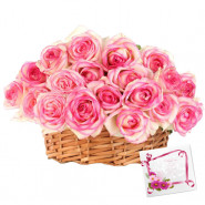 Elegant Basket - 18 Pink Roses Basket & Card