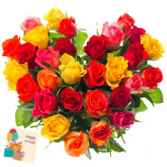 Mix Heart Basket - 50 Mix Roses (Red, Pink, Yellow) Heart Shaped Arrangement in Basket & Card