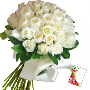 White Favor - 18 White Roses Bunch & Card