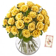 Yellow Rose Gift - 50 Yellow Roses in Vase & Card