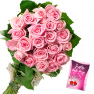 Relishing Roses - 25 Pink Roses Bunch & Card