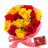 Red N Yellow Bunch - 15 Red & Yellow Roses Bunch & Card