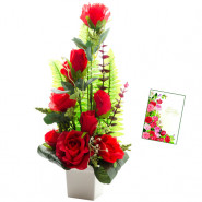 Red Roses in Vase - 10 Red Roses in Vase & Card
