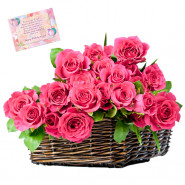 Pink Rose Basket - 24 Pink Roses Basket & Card