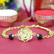 Om Gold Plated Rakhi with Rudraksha