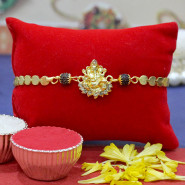 Shubh Ganesha Gold Plated Rakhi with Rudraksha