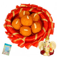 Ganesha Blessing - Kaanpuri Ladoo 250 gms, Ganesh Idol and Card