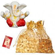 Ganesha Dryfruit Delight - Cashew, Almond  in Potali, Ganesh Idol and Card